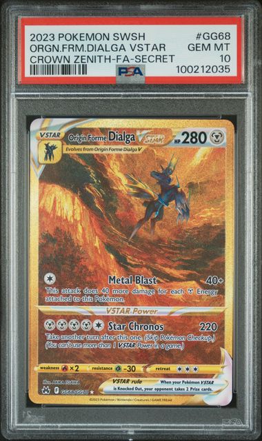 PSA Pokemon ORGN FRM DIALGA VSTAR GG#68, Crown zenith-FA GEM MT 10