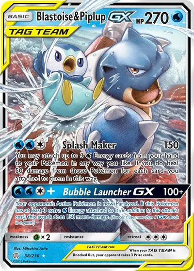 Blastoise & Piplup GX Ultra Rare 38/236 Cosmic Eclipse