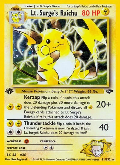 Lt. Surge's Raichu Holo Rare (Unlimited) 11 Gym Challenge