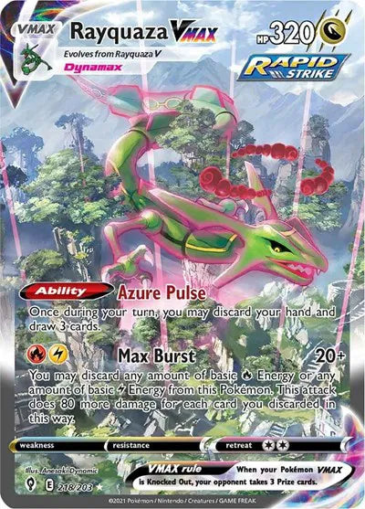 Rayquaza VMAX (Alternate Art Secret) Pokemon Secret Rare 218/203 E MasterSet Co. Rayquaza VMAX (Alternate Art Secret) Pokemon Secret Rare 218/203 E MasterSet Co.