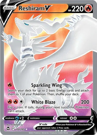 Reshiram V (Full Art) Ultra Rare 172/195 Silver Tempest