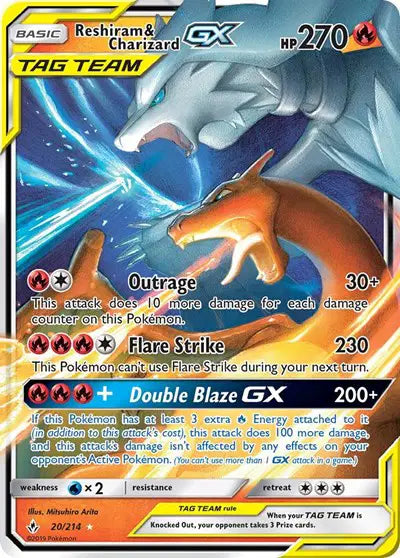 Reshiram & Charizard GX Pokemon  Ultra Rare 20 Unbroken Bonds