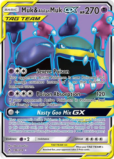 Muk & Alolan Muk GX (196) (Full Art) Pokemon Ultra Rare 196 Unbroken Bonds