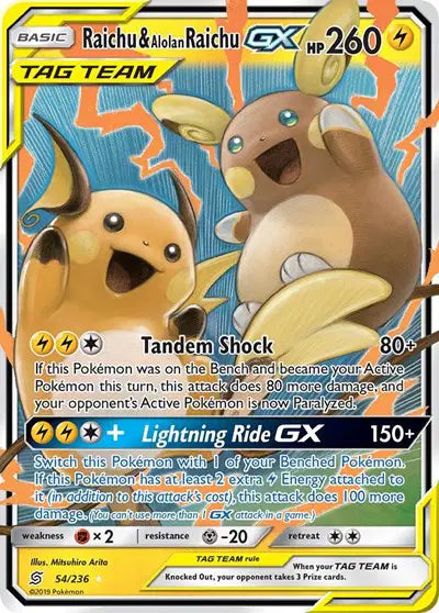 Raichu & Alolan Raichu GX Pokemon Ultra Rare 54/236 Unified Minds