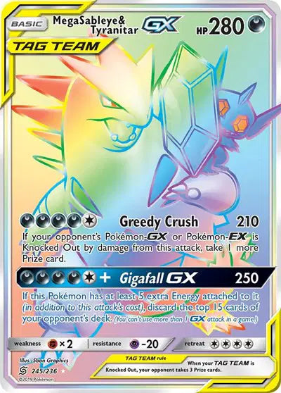 Mega Sableye & Tyranitar GX (Secret) Pokemon Secret Rare 245/236 Unified Minds