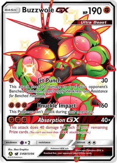 Buzzwole GX Hidden Fates: Shiny Vault Shiny Holo Rare SV68/SV94
