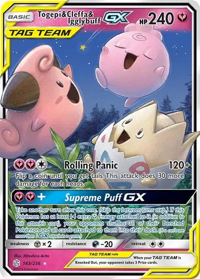 Togepi & Cleffa & Igglybuff GX Pokemon Ultra Rare 143/236 Cosmic Eclipse