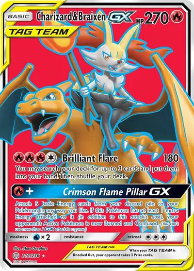 Charizard & Braixen GX (Full Art) Pokemon Ultra Rare 212/236 Cosmic Eclipse