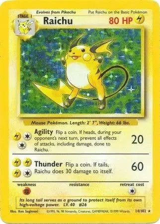 Raichu Holo Rare 14 Base Set (Unlimited)