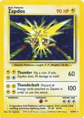 Zapdos Base Set (Unlimited) Holo Rare 16