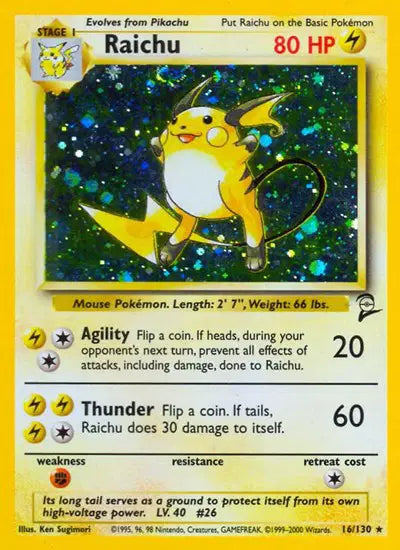 Raichu Pokemon Holo Rare 16 Base Set 2