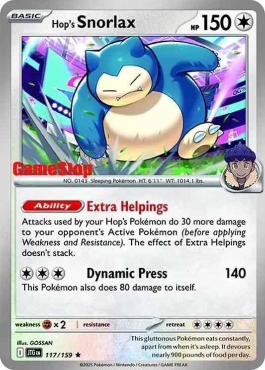 Hop's Snorlax (GameStop) (Cosmos Holo) Pokemon Promo 117/159 Scarlet & Violet Promo