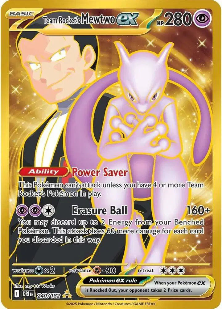 Team Rocket's Mewtwo ex Pokemon Hyper Rare 240/182 Destined Rivals - Near mint (NM)