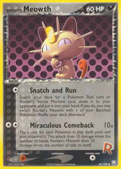 Rocket's Meowth Pokemon Uncommon 46 EX Team Rocket Returns
