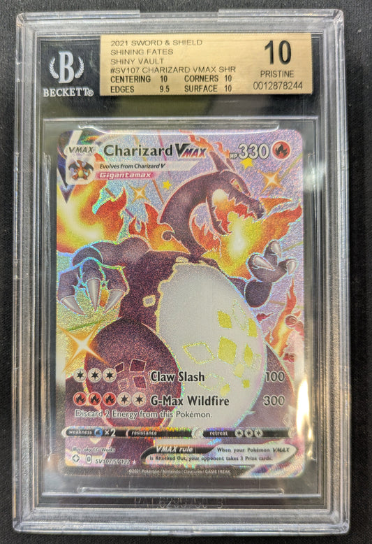 Charizard VMAX SHR GX 2021 Pokemon Sword and Shield Shining Fates Shiny Vault Beckett Pristine 10