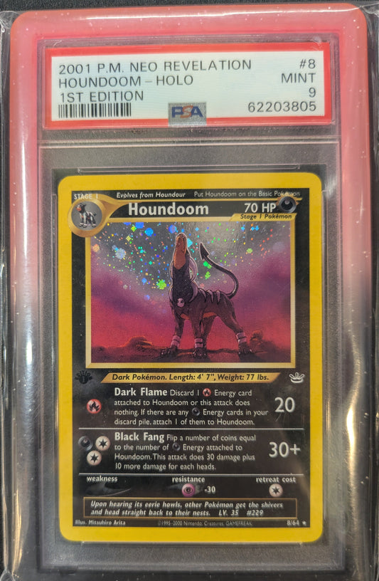 2001 POKEMON NEO REVELATION #8 HOUNDOOM-HOLO 1ST EDITION PSA Mint 9