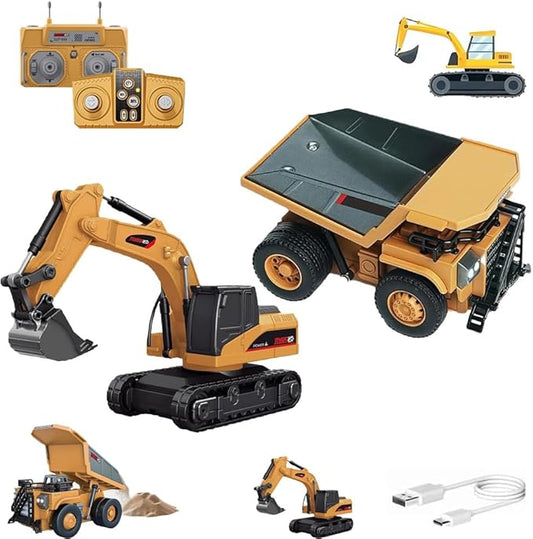 Microcrew Mini RC Construction Series – Pocket Dump Truck, Excavator & Forklift, 1/64 2.4GHZ Mini RC Car Toy Gifts for Adults