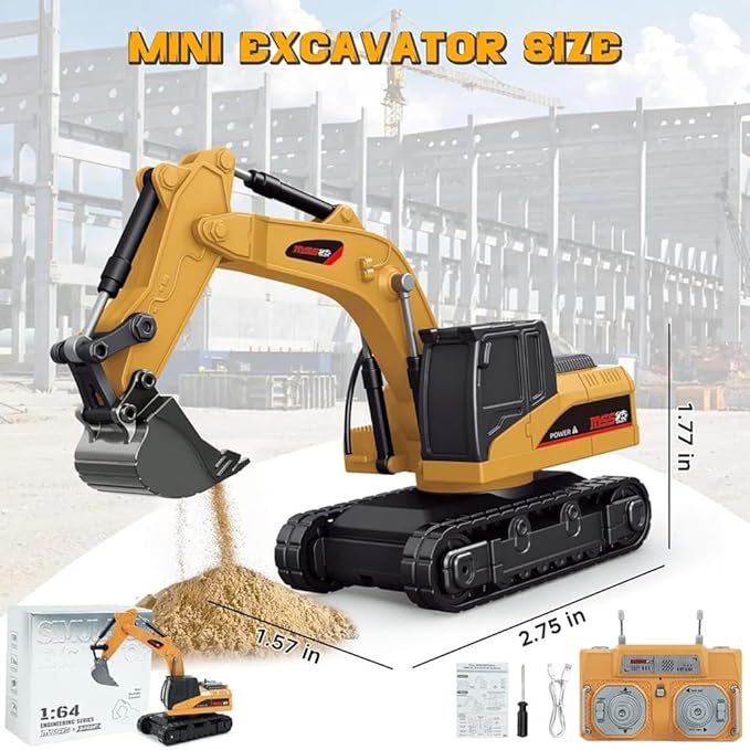 Microcrew Mini RC Construction Series – Pocket Dump Truck, Excavator & Forklift, 1/64 2.4GHZ Mini RC Car Toy Gifts for Adults