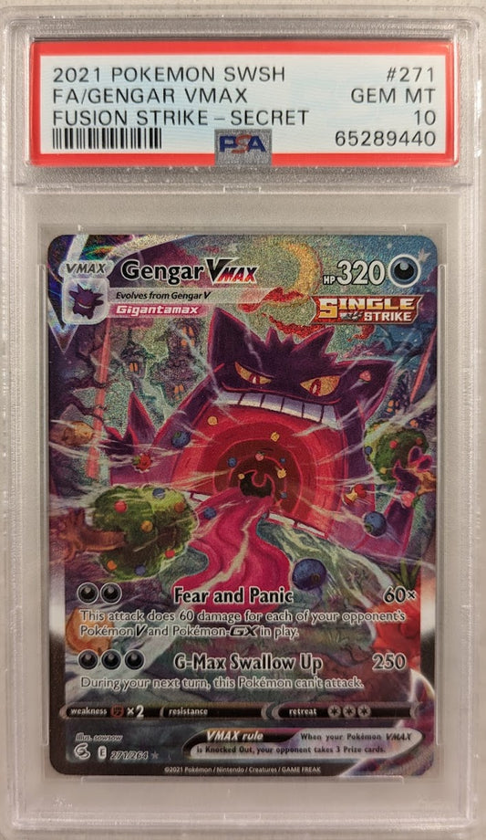 PSA (65286440) 2021 Pokemon SWSH #271 FA/Gengar Vmax, Fusion Strike-Secret, 10 GEM MT