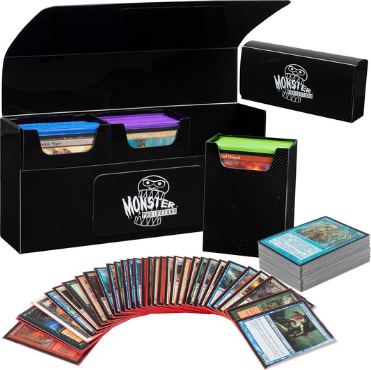 Monster Protectors Trading Card Triple Deck Box (Black) Fits Yugioh, Pokemon, Magic The Gathering Cards, Black