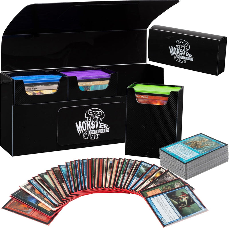 Monster Protectors Trading Card Triple Deck Box (Black) Fits Yugioh, Pokemon, Magic The Gathering Cards, Black