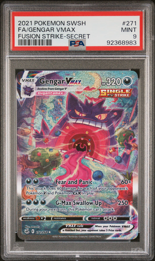 PSA (92368983) 2021 Pokemon SWSH #271 FA/Gengar Vmax, Fusion Strike-Secret, 9 Mint