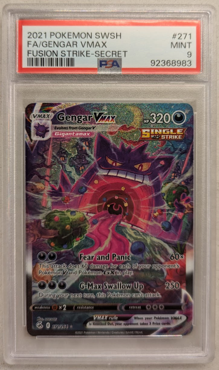 PSA (92368983) 2021 Pokemon SWSH #271 FA/Gengar Vmax, Fusion Strike-Secret, 9 Mint