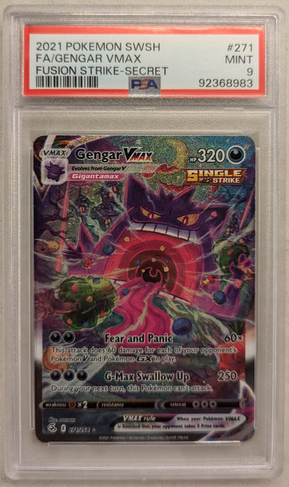 PSA (92368983) 2021 Pokemon SWSH #271 FA/Gengar Vmax, Fusion Strike-Secret, 9 Mint