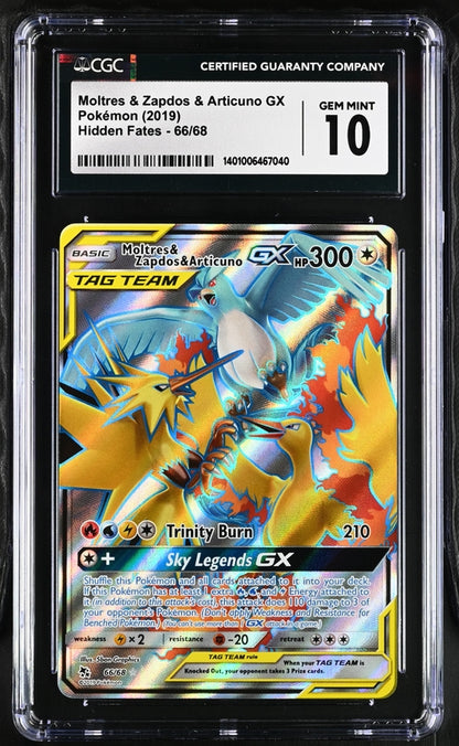CGC Pokemon 2019 Hidden fates 66/68 Moltres & Zapdos & Articuno GX GEM MINT 10