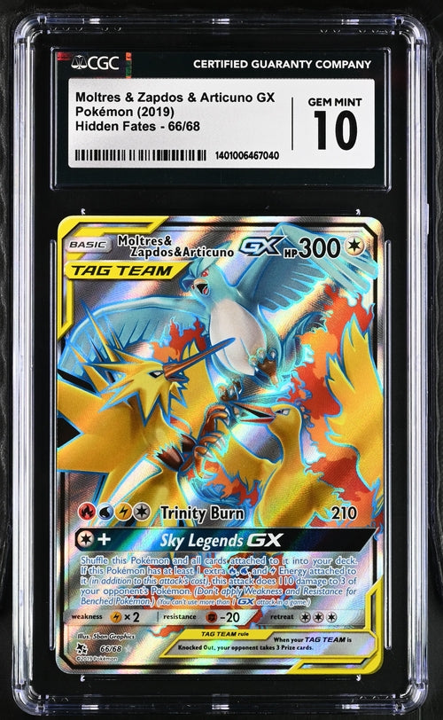 CGC Pokemon 2019 Hidden fates 66/68 Moltres & Zapdos & Articuno GX GEM MINT 10