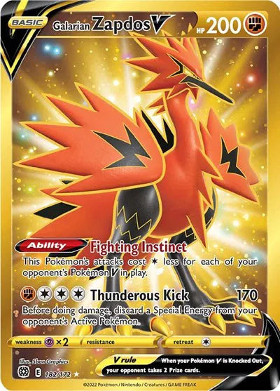 Galarian Zapdos V (Secret) Ultra Rare 182/172 Brilliant Stars - Near mint-mint (NM-MT)
