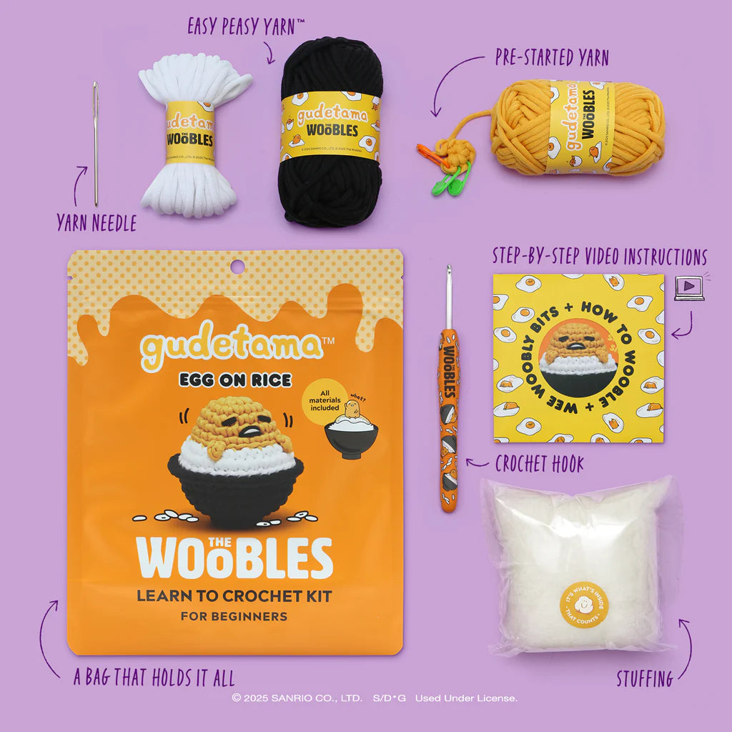 The Woobles: Gudetama™ Egg on Rice [Learn to Crochet Kit For Beginners]