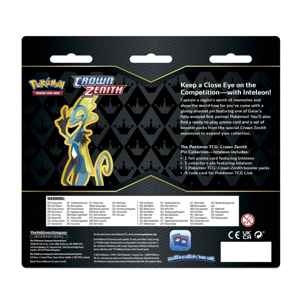 Pokémon TCG Crown Zenith Pin Collection (Inteleon or rillaboom)