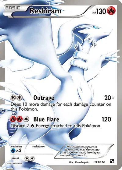 Reshiram (Full Art) 113/114 Black and White - Lightly-Played