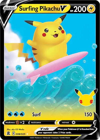 Surfing Pikachu V Ultra Rare 008/025 Celebrations