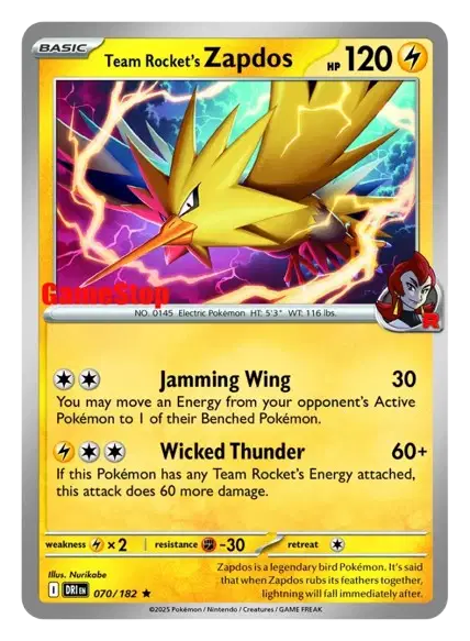 Team Rocket's Zapdos (Gamestop Exclusive) 070/182