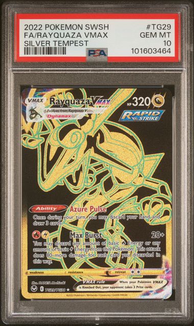 2022 SWORD & SHIELD SILVER TEMPEST #TG29 FA/RAYQUAZA VMAX SILVER TEMPEST PSA 10