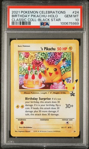 PSA 2021 Pokemon Celebrations #24, Birthday Pikachu Holo, GEM-MT 10 Classic Coll - Black Star