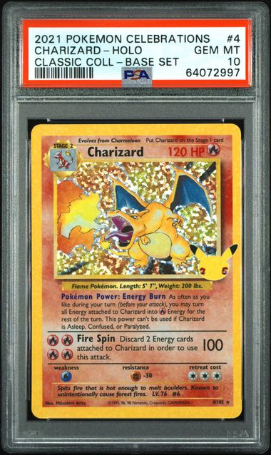 PSA Pokemon Celebrations #4, Charizard HOLO Classic Coll- Base Set, GEM-MT 10