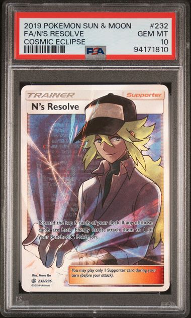 PSA 2019 Pokemon Sun & Moon #232, FA/N's Resolve Cosmic Eclipse GEM-MT 10