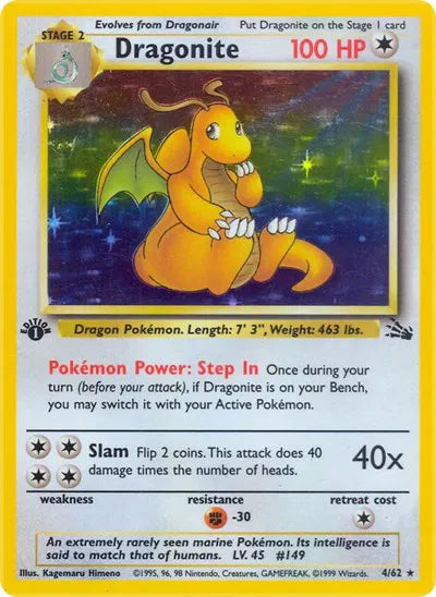 Dragonite Fossil Holo Rare 4 (Unlimited)