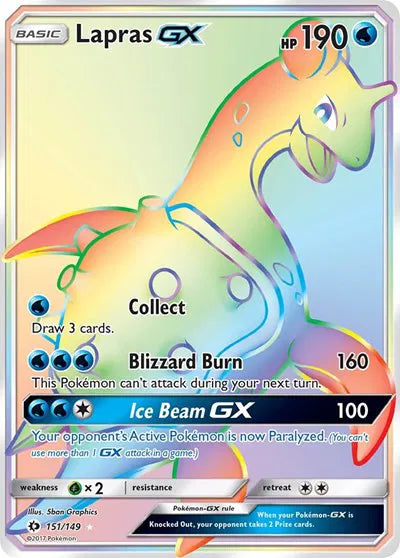 Lapras GX (Secret) Pokemon Secret Rare 151 Sun & Moon Base Set