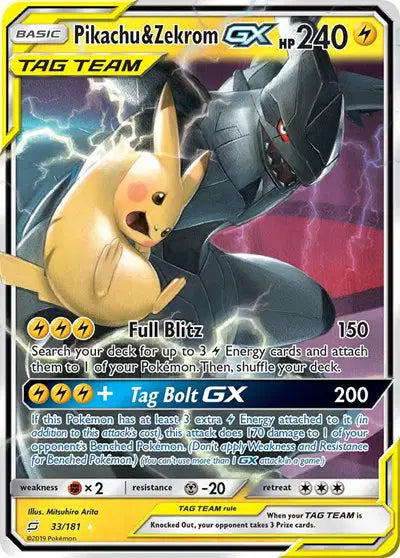 Pikachu & Zekrom GX Pokemon  Ultra Rare 33 Team Up