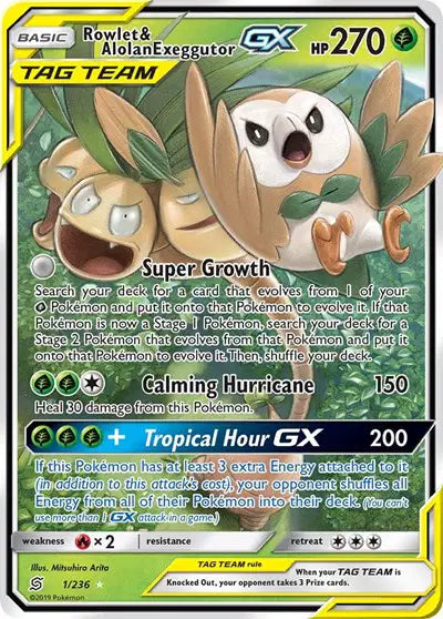 Rowlet & Alolan Exeggutor GX Pokemon Ultra Rare 1/236 Unified Minds