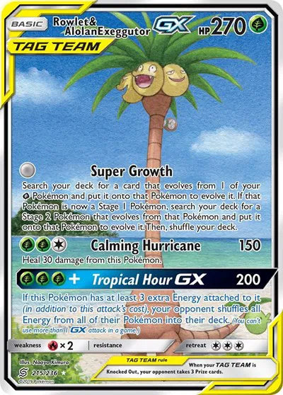 Rowlet & Alolan Exeggutor GX (Alternate Full Art) Unified Minds Ultra Rare 215/236