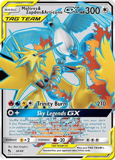 Moltres & Zapdos & Articuno GX (Full Art) Pokemon Ultra Rare 66/68 Hidden Fates