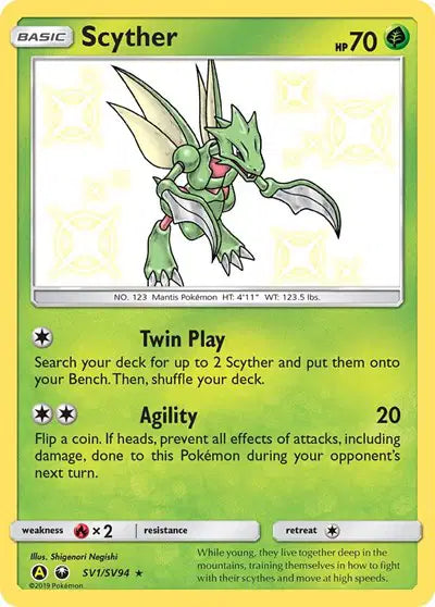 Scyther Pokemon Shiny Holo Rare SV1/SV94 Hidden Fates: Shiny Vault