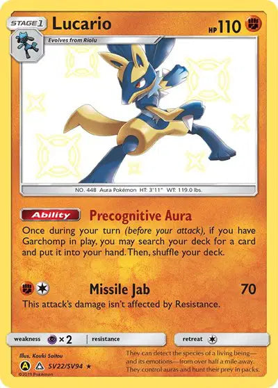 Lucario Pokemon Shiny Holo Rare SV22/SV94 Hidden Fates: Shiny Vault