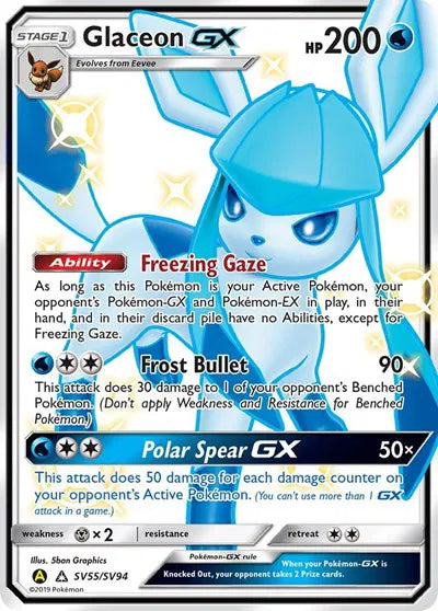 Glaceon GX Hidden Fates: Shiny Vault Shiny Holo Rare SV55/SV94