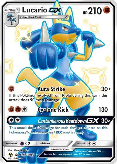 Lucario GX Hidden Fates: Shiny Vault Shiny Holo Rare SV64/SV94